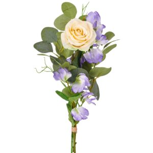 Rose buket creme/lilla h 45cm